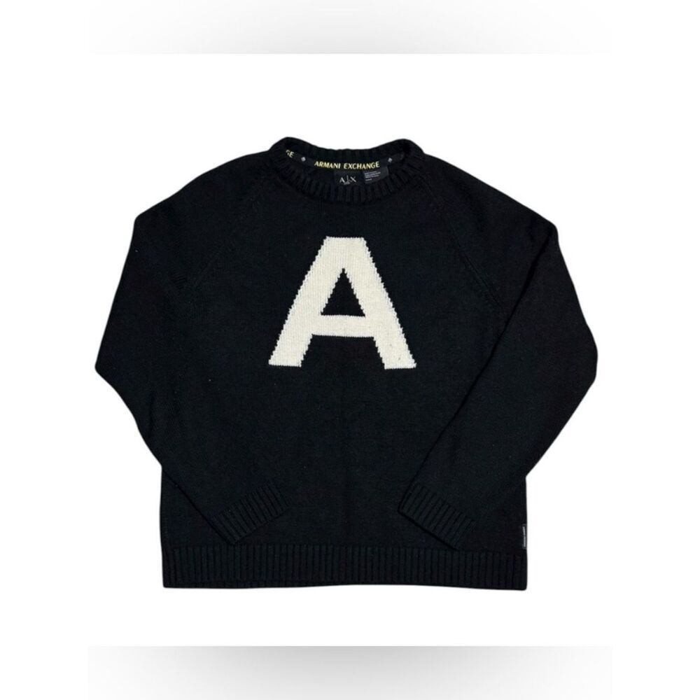 🛍️Armani Exchange Black Crewneck Sweater with White Lettering